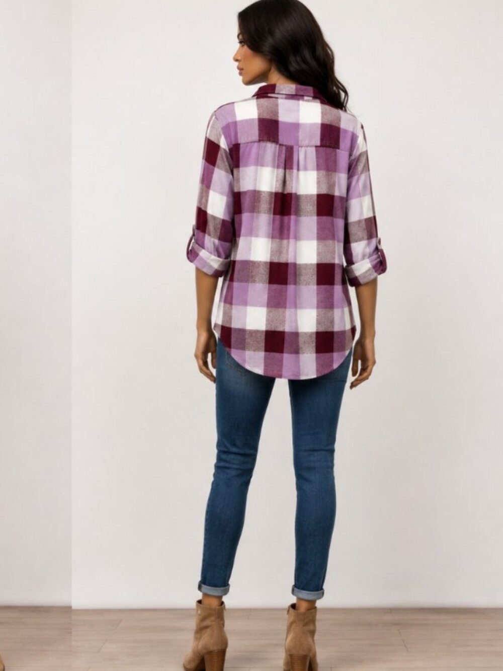 Terra & Sky Women's Fall Fashion Plaid button Down Shirt Purple White Size 1x - Picture 2 of 6